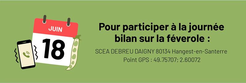 SCEA DEBREU DAIGNY 80134 Hangest-en-Santerre<br/>Point GPS : <a href=\"https://maps.app.goo.gl/4ZGeyqKVCDDCFFaA8\">49.75707; 2.60072</a>